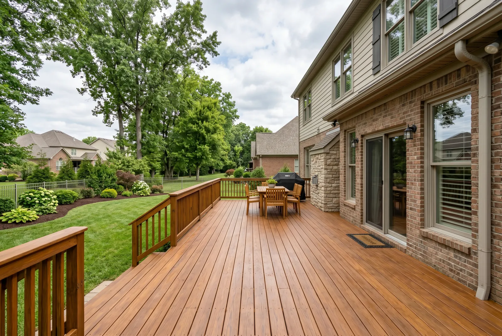 Wood deck after restoration in Anchorage, KY by Noah's Pressure Washing, clean boards with fresh stain